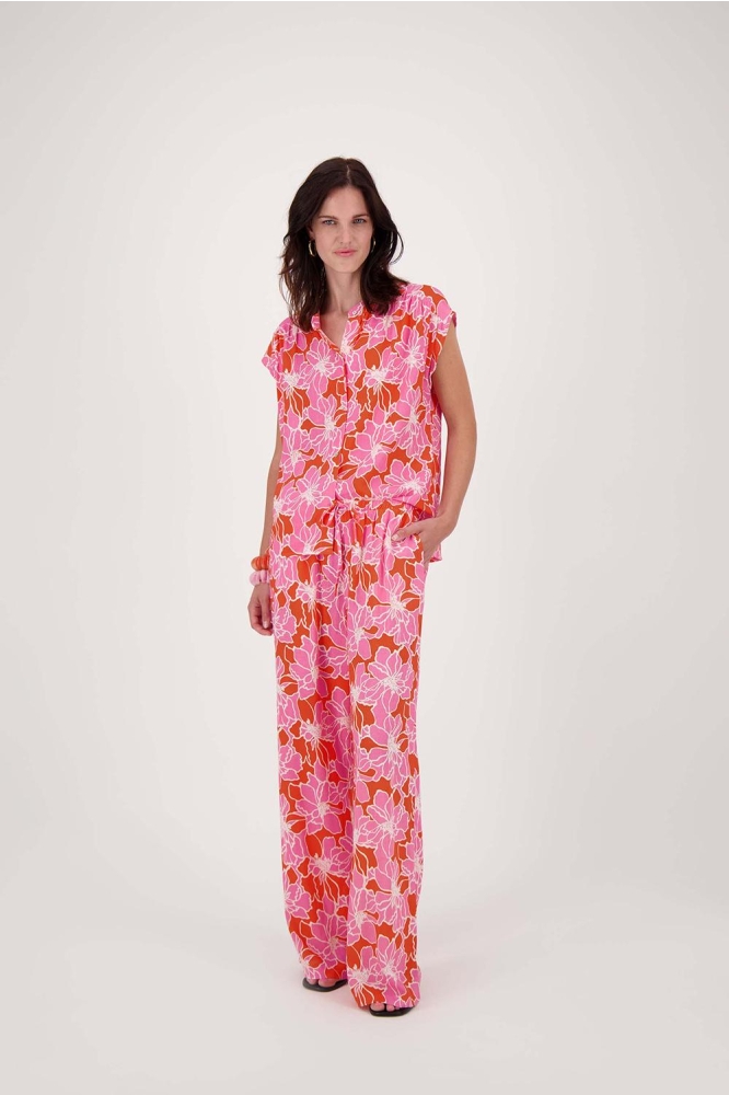 BROEK MET BLOEMEN PRINT 0303-068 7191 FEL ROZE/ORANJE